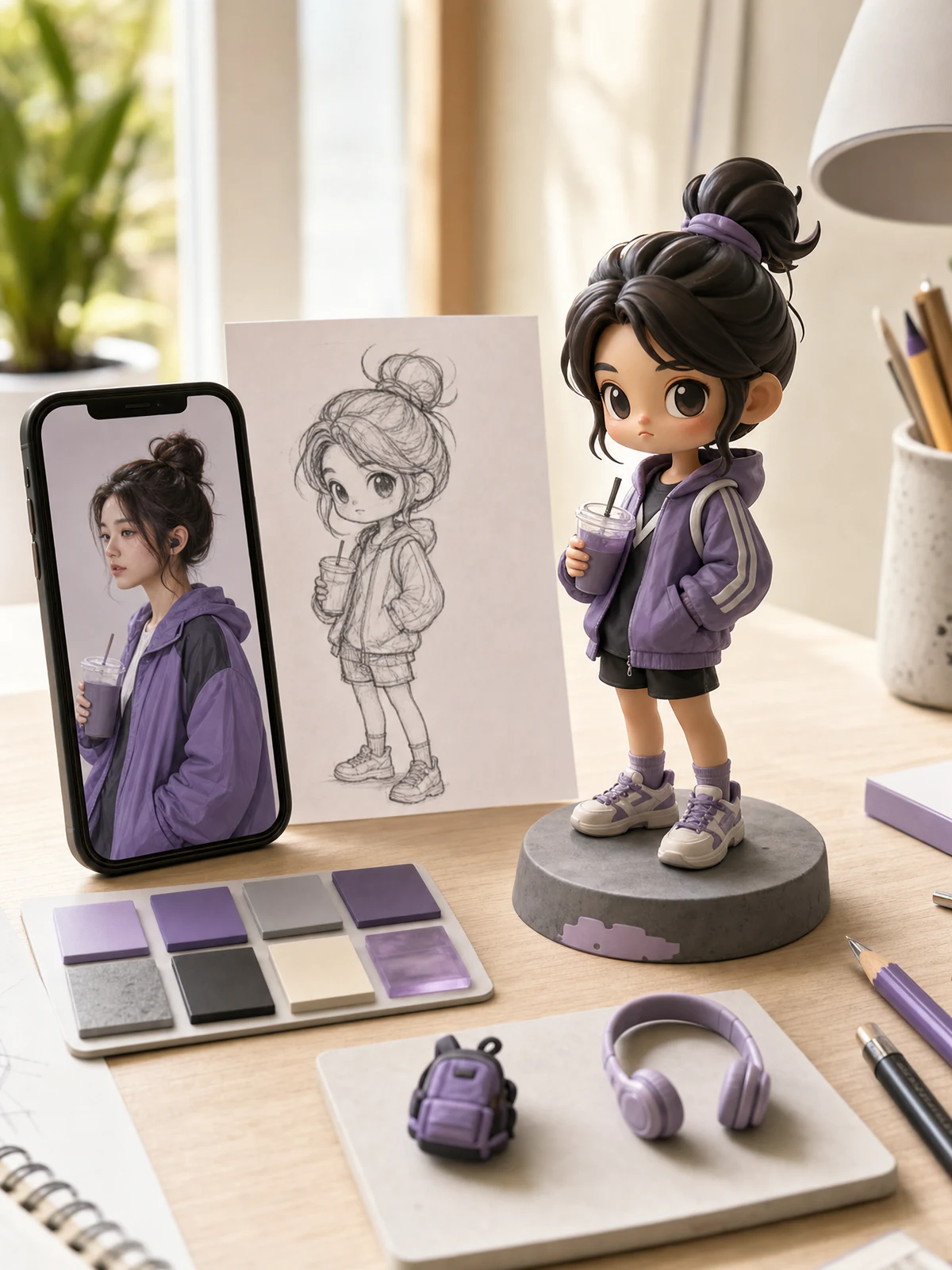 ภาพคอนเซ็ปต์จากรูปอ้างอิงและภาพสเก็ตช์สู่โมเดล Art Toy เฉพาะบุคคล